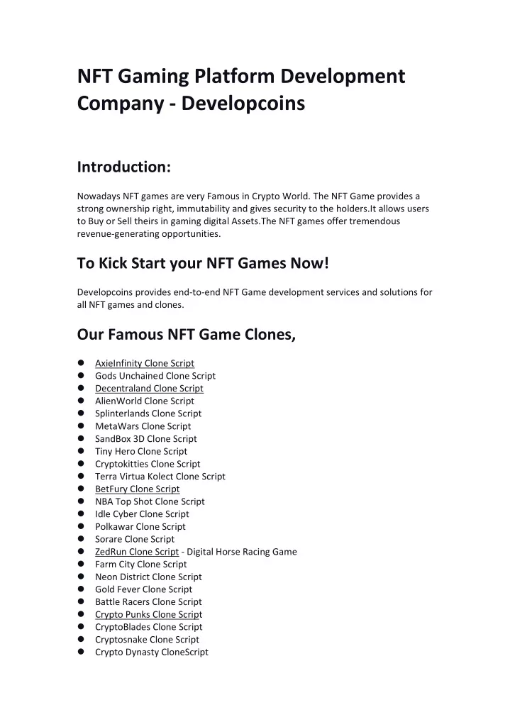 nft gaming platform development company