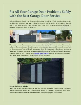Fix All Your Garage Door Problems Safely with the Best Garage Door Service