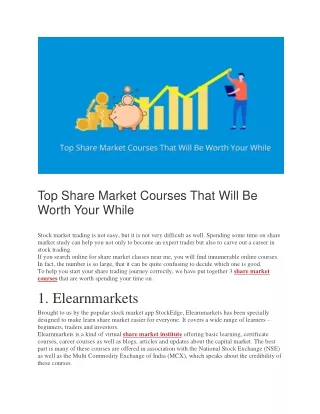 Top Share Market Courses That Will Be Worth Your While