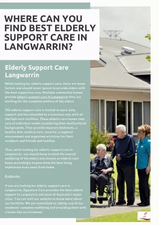 Where Can You Find Best Elderly Support Care in Langwarrin