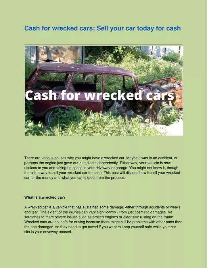 cash for wrecked cars sell your car today for cash