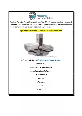 Affordable Hplc Repair Services  Meadowshplc.com