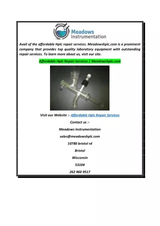 Affordable Hplc Repair Services  Meadowshplc.com