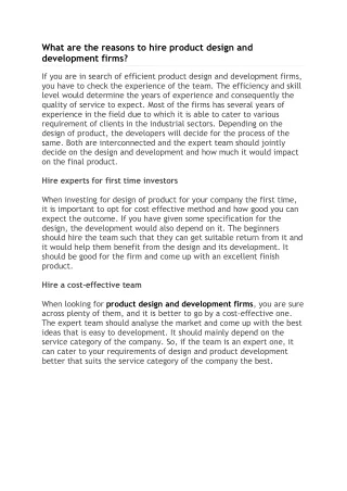 What are the reasons to hire product design and development firms?