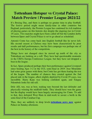 Tottenham Hotspur vs Crystal Palace