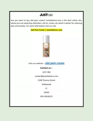 Cbd Pain Cream | Justcbdstore.com