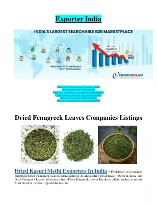 Dried Kasuri Methi Exporters In India