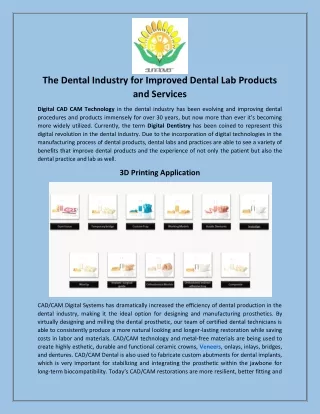The Dental Industry for Improved Dental Lab Products and Services