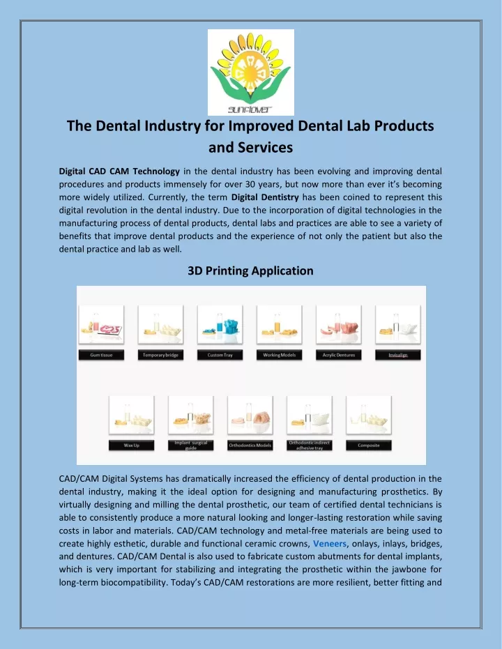 the dental industry for improved dental