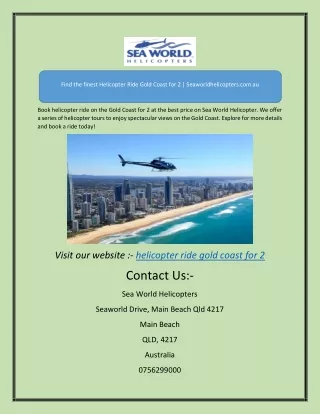 helicopter ride gold coast forFind the finest Helicopter Ride Gold Coast for 2 |