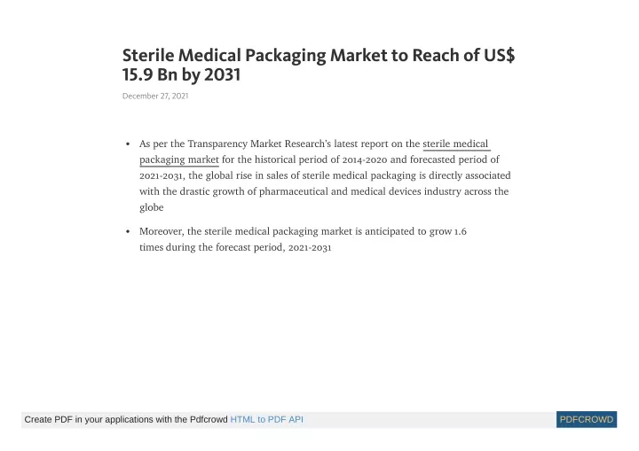 sterile medical packaging market to reach