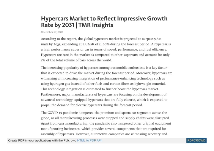 hypercars market to re ect impressive growth rate