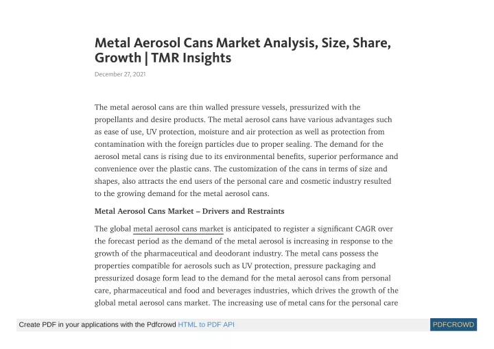 metal aerosol cans market analysis size share