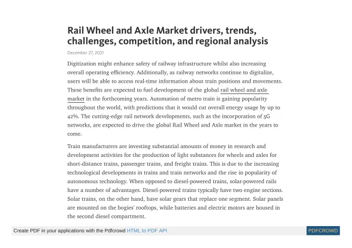 rail wheel and axle market drivers trends