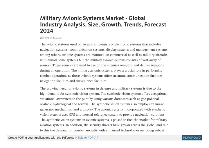 military avionic systems market global industry