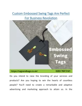 Custom Embossed Swing Tags Are Perfect For Business Revolution