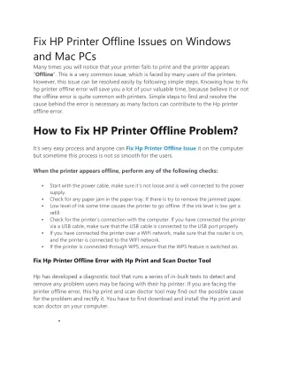 Fix HP Printer Offline Issues on Windows and Mac PCs