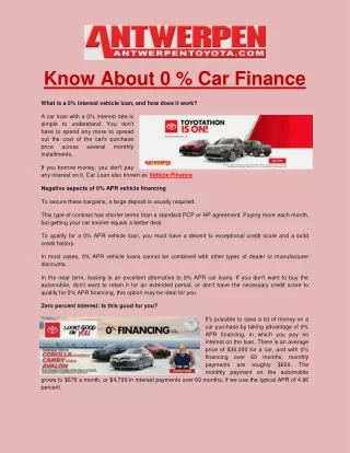 Know About 0 % Car Finance