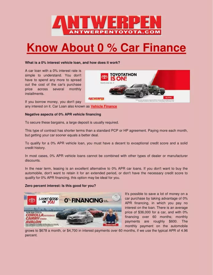 know about 0 car finance