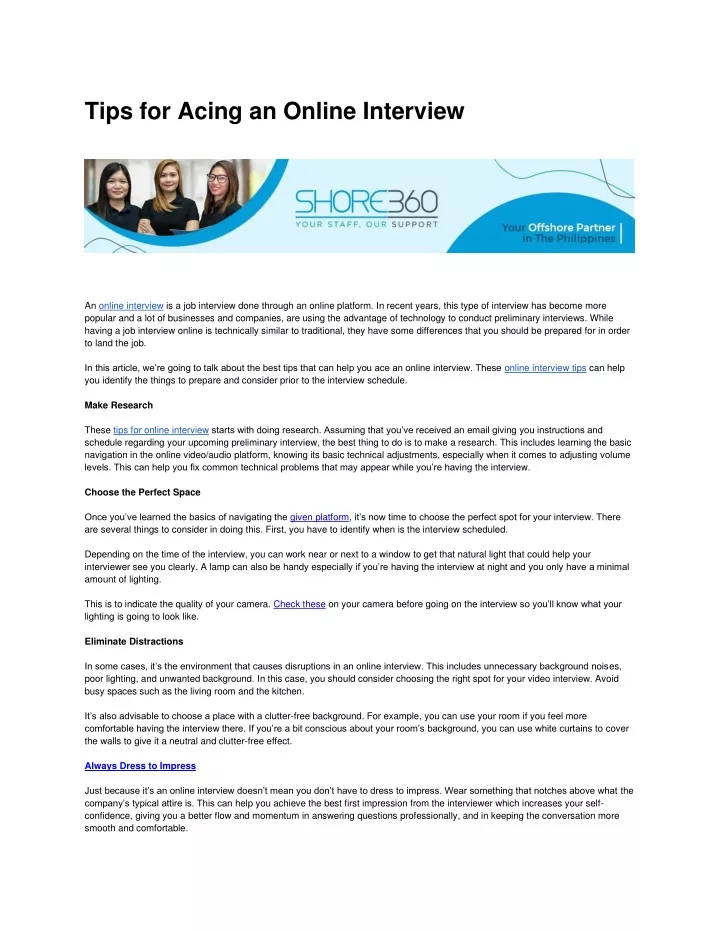 tips for acing an online interview