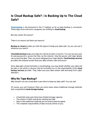 Is Cloud Backup Safe