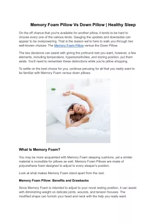 Memory Foam Pillow Vs Down Pillow | Healthy Sleep
