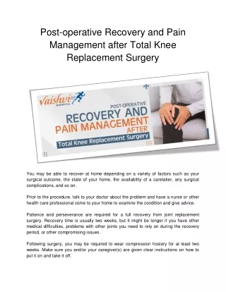 Post-operative Recovery and Pain Management after Total Knee Replacement Surgery