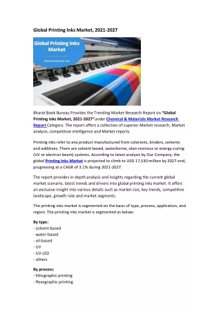 global printing inks market 2021 2027