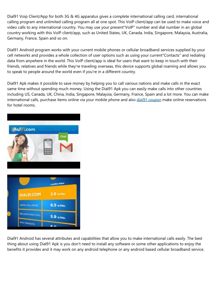 dial91 voip client app for both 3g 4g apparatus