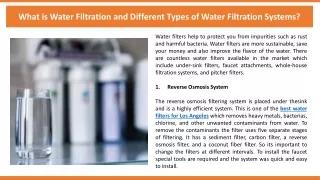 what is water filtration and different types