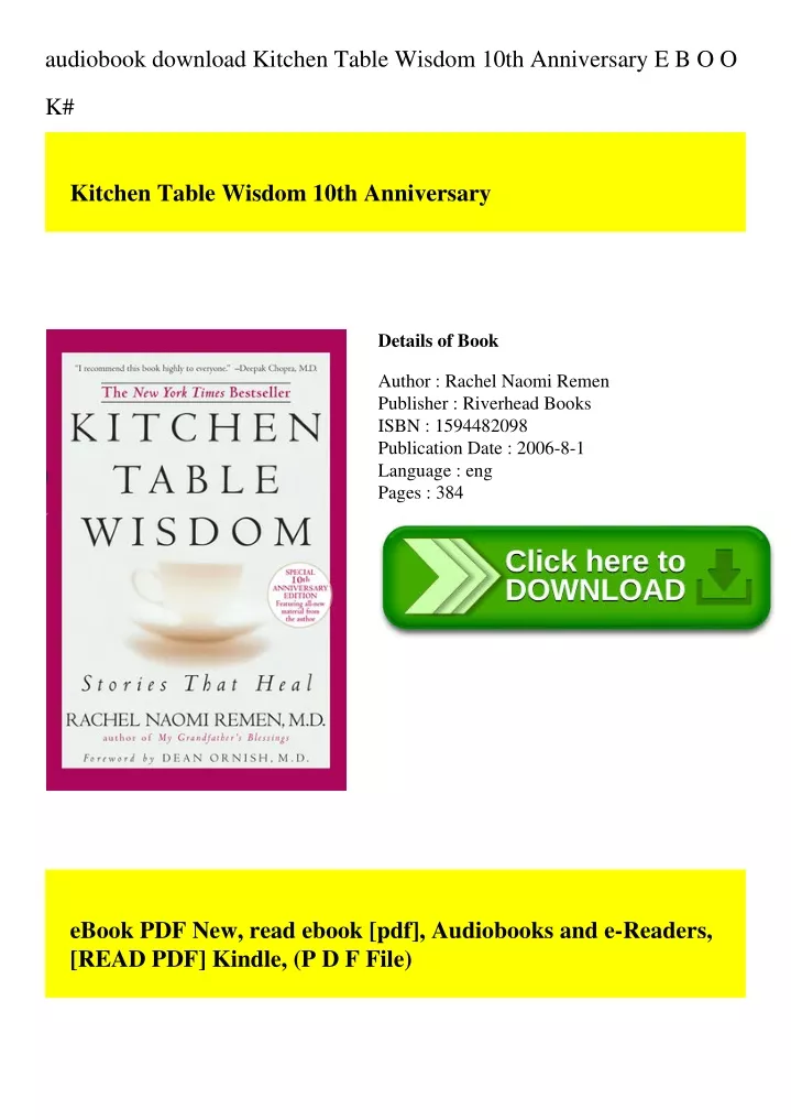 audiobook download kitchen table wisdom 10th