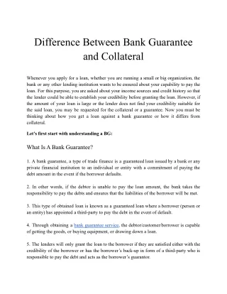 Difference Between Bank Guarantee and Collateral