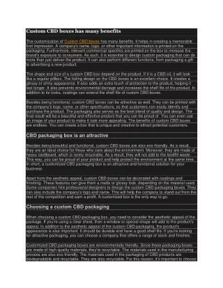 custom cbd boxes has many benefits