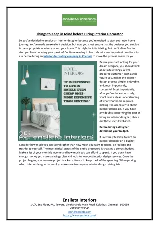 Things to Keep in Mind before Hiring Interior Decorator