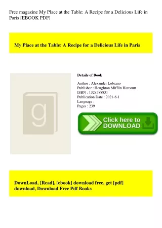 Free magazine My Place at the Table A Recipe for a Delicious Life in Paris [EBOOK PDF]