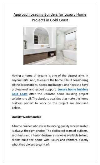 Approach Leading Builders for Luxury Home Projects in Gold Coast