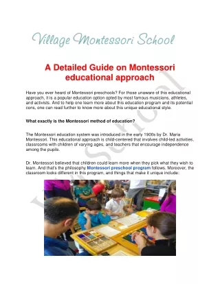 A Detailed Guide on the Montessori Educational Approach