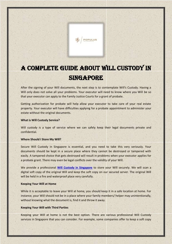 A Complete Guide About Will Custody In Singapore