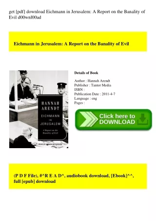get [pdf] download Eichmann in Jerusalem A Report on the Banality of Evil d00wnl00ad