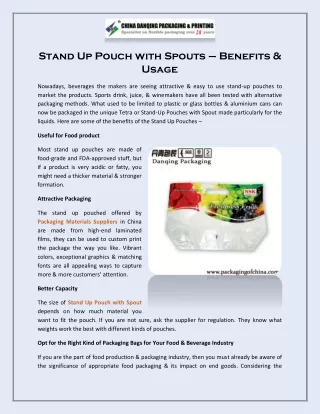 Stand Up Pouch with Spouts – Benefits & Usage