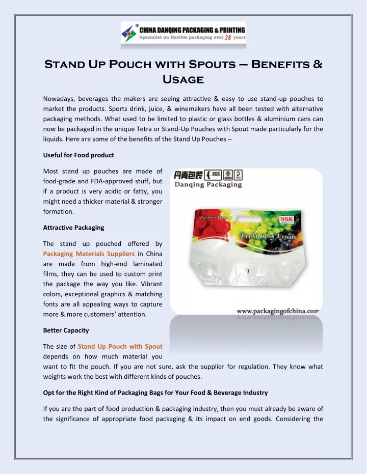 stand up pouch with spouts benefits usage