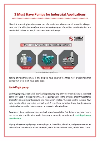 3 must have pumps for industrial applications