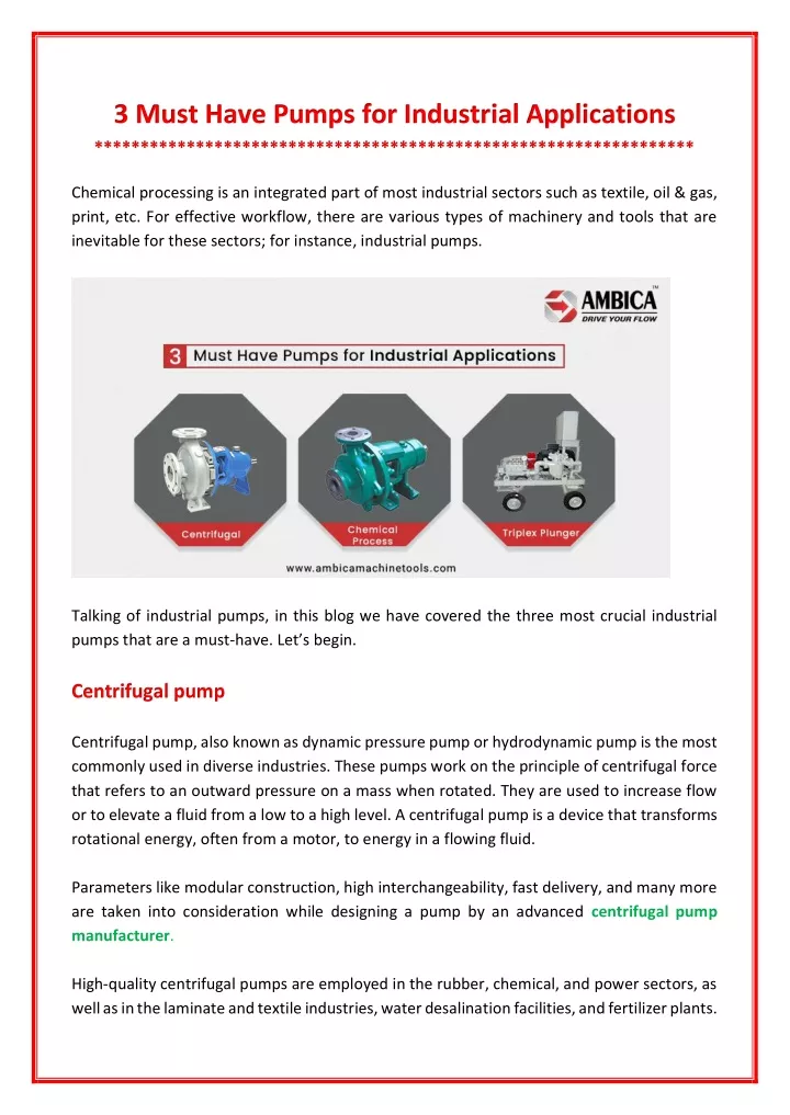 PPT - Top 3 Types Of Pumps For Industrial Applications PowerPoint ...