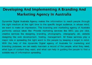Developing And implementing a Branding and Marketing Agency in Australia