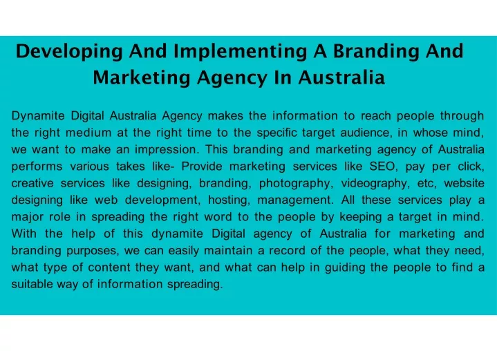 developing and implementing a branding and marketing agency in australia