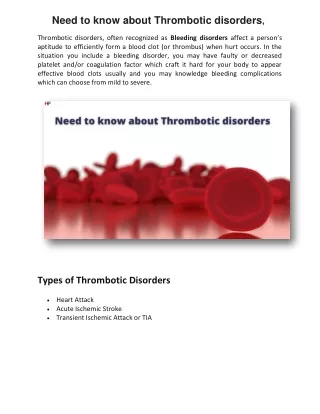 need to know about thrombotic disorders
