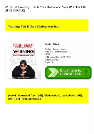 (P D F File) Warning This Is Not a Motivational Story {PDF EBOOK EPUB KINDLE}
