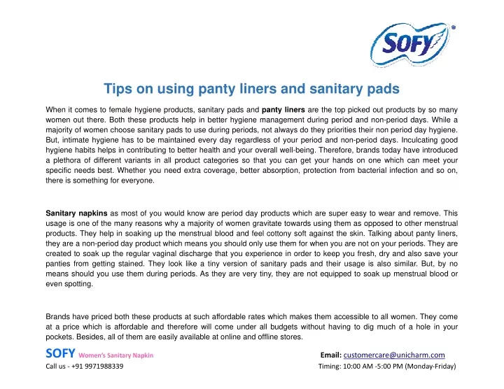 tips on using panty liners and sanitary pads
