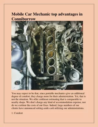 mobile car mechanic top advantages in conniburrow