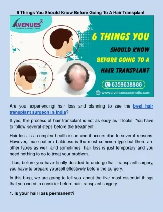 ​6 Things You Should Know Before Going To A Hair Transplant